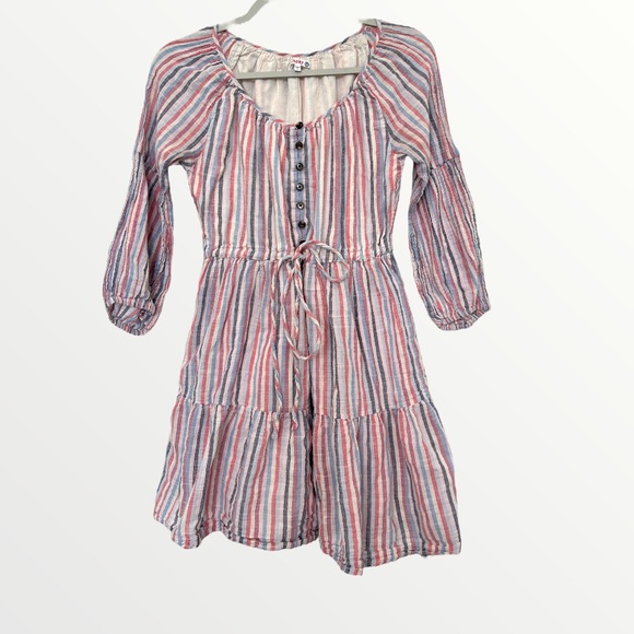Sundry striped long sleeve tiered dress 100% cotton size 1 Small Juniors - Picture 2 of 4
